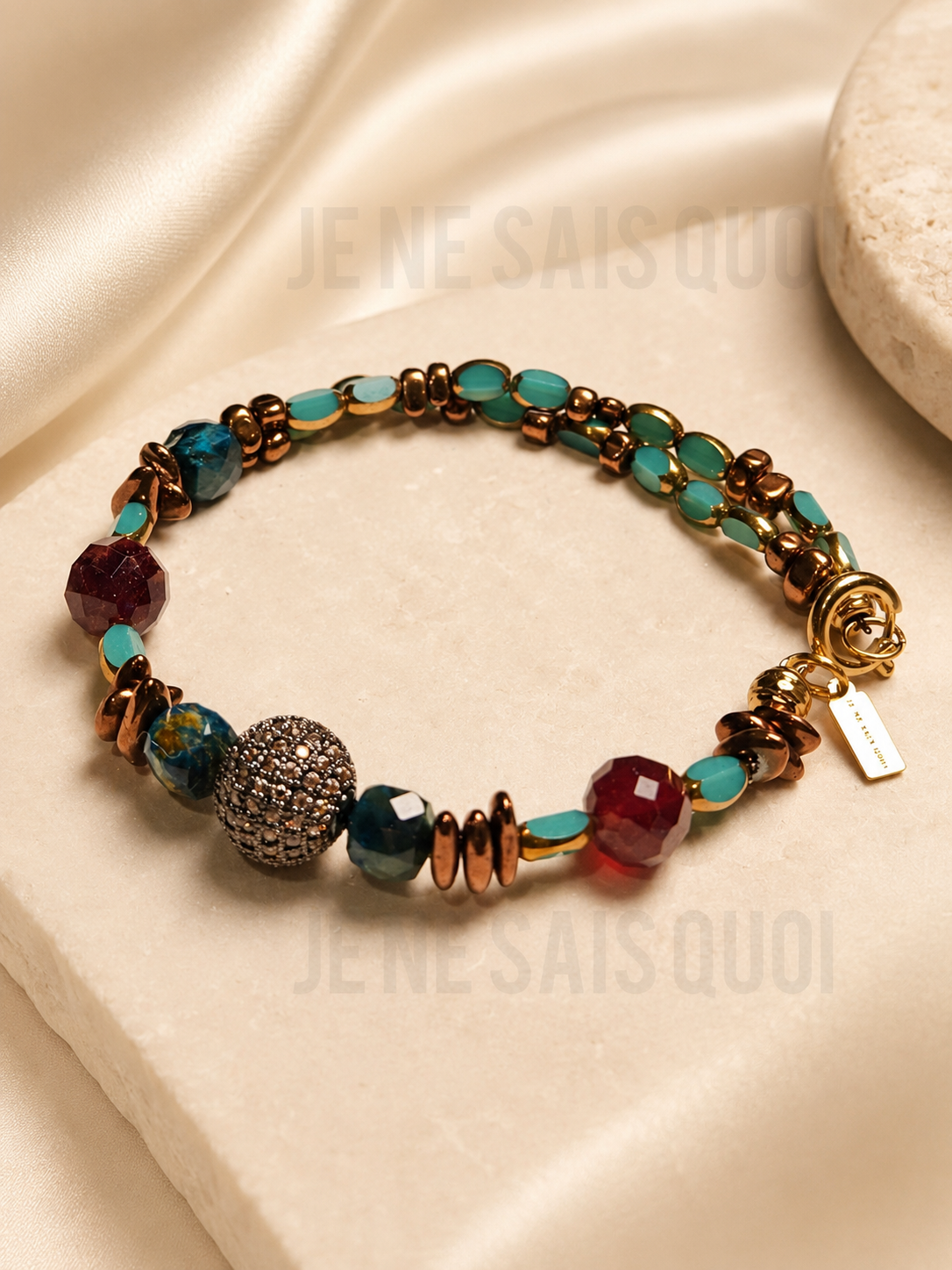 Orange Garnet, Lake Blue Tiger’s-Eye & Copper Hematite Statement Bracelet