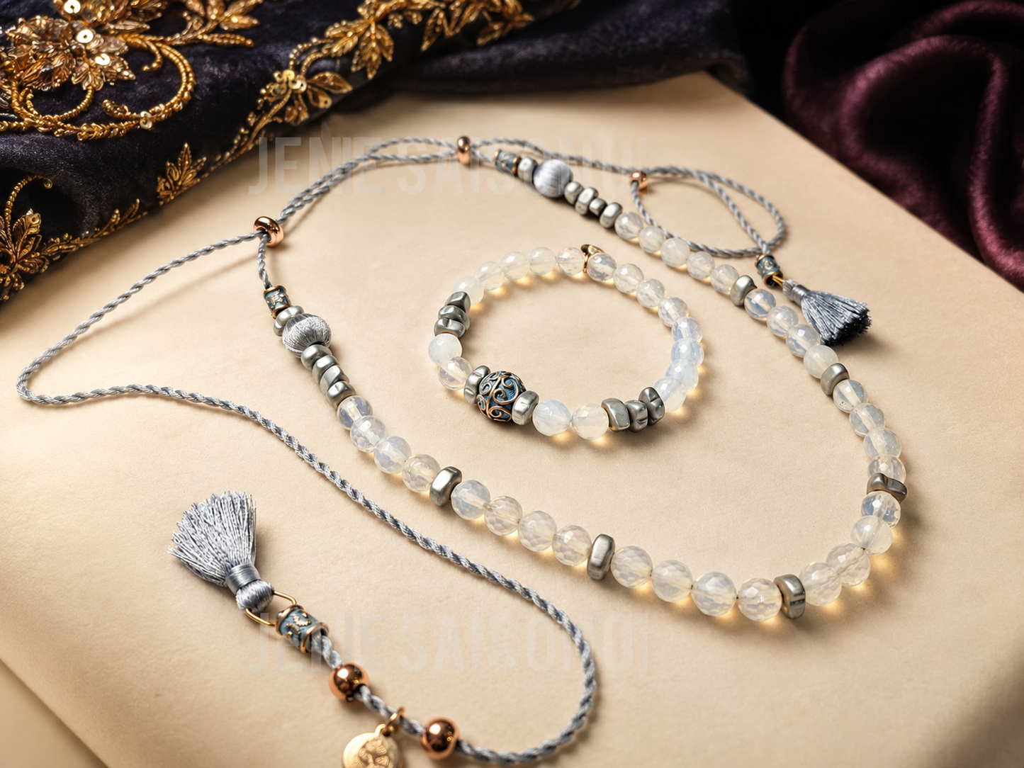 Opal & Rose Gold Tassel Jewelry Set