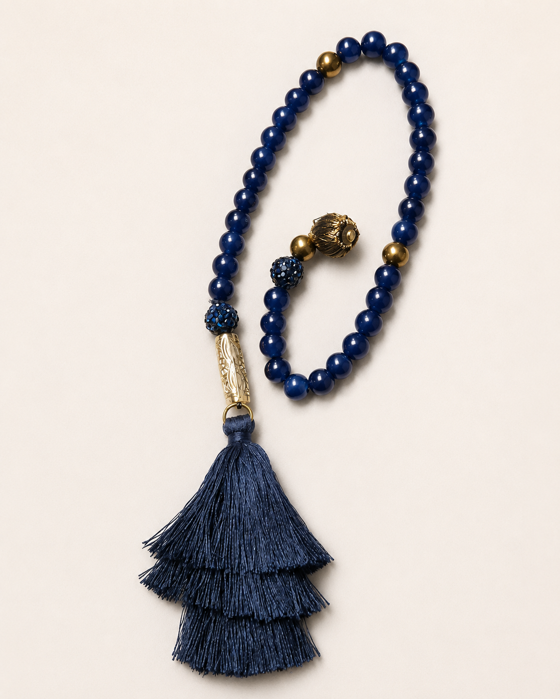 Deep Navy Agate Tasbeh with Navy Silk Tassel