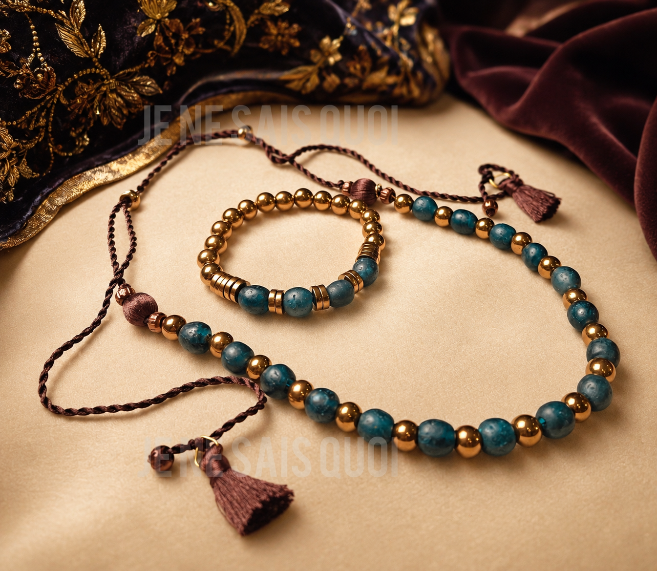 Hand-Blown Teal Glass & Copper Hematite Necklace and Bracelet Set