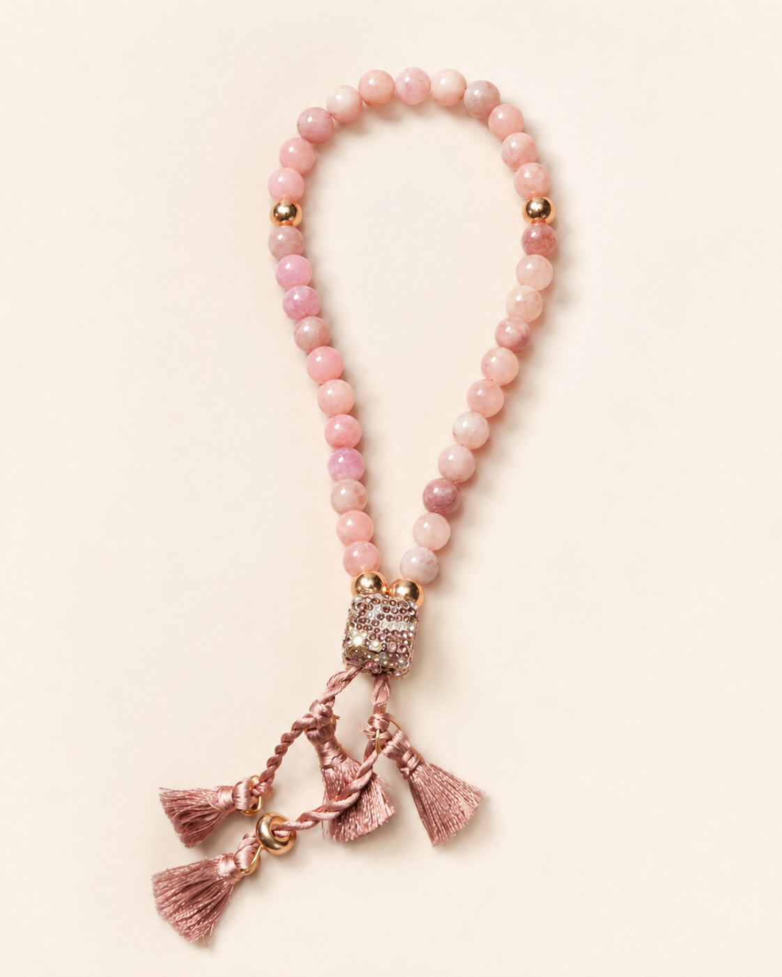 Rose Quartz Stretch Tasbeh with Handmade Silk Tassels