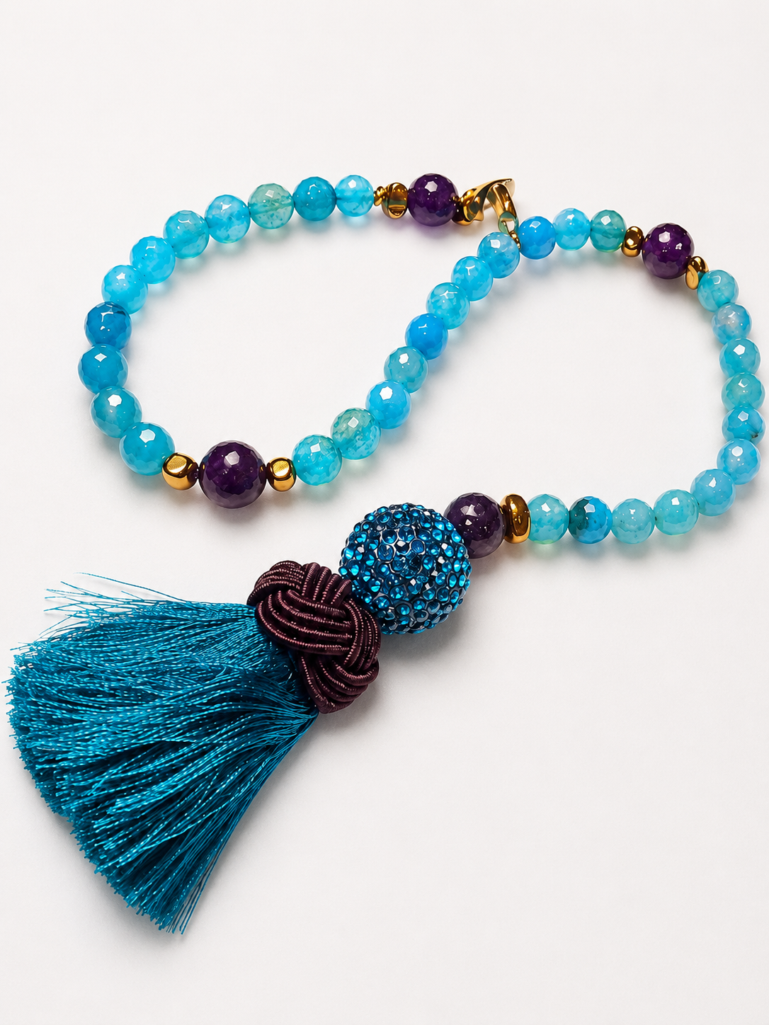Pre- Order - Aquamarine Agate and Amethyst Tasbeh with Silk Tassel