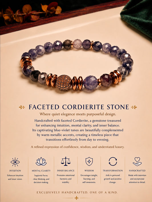 Faceted Cordierite and Copper Hematite Bracelet