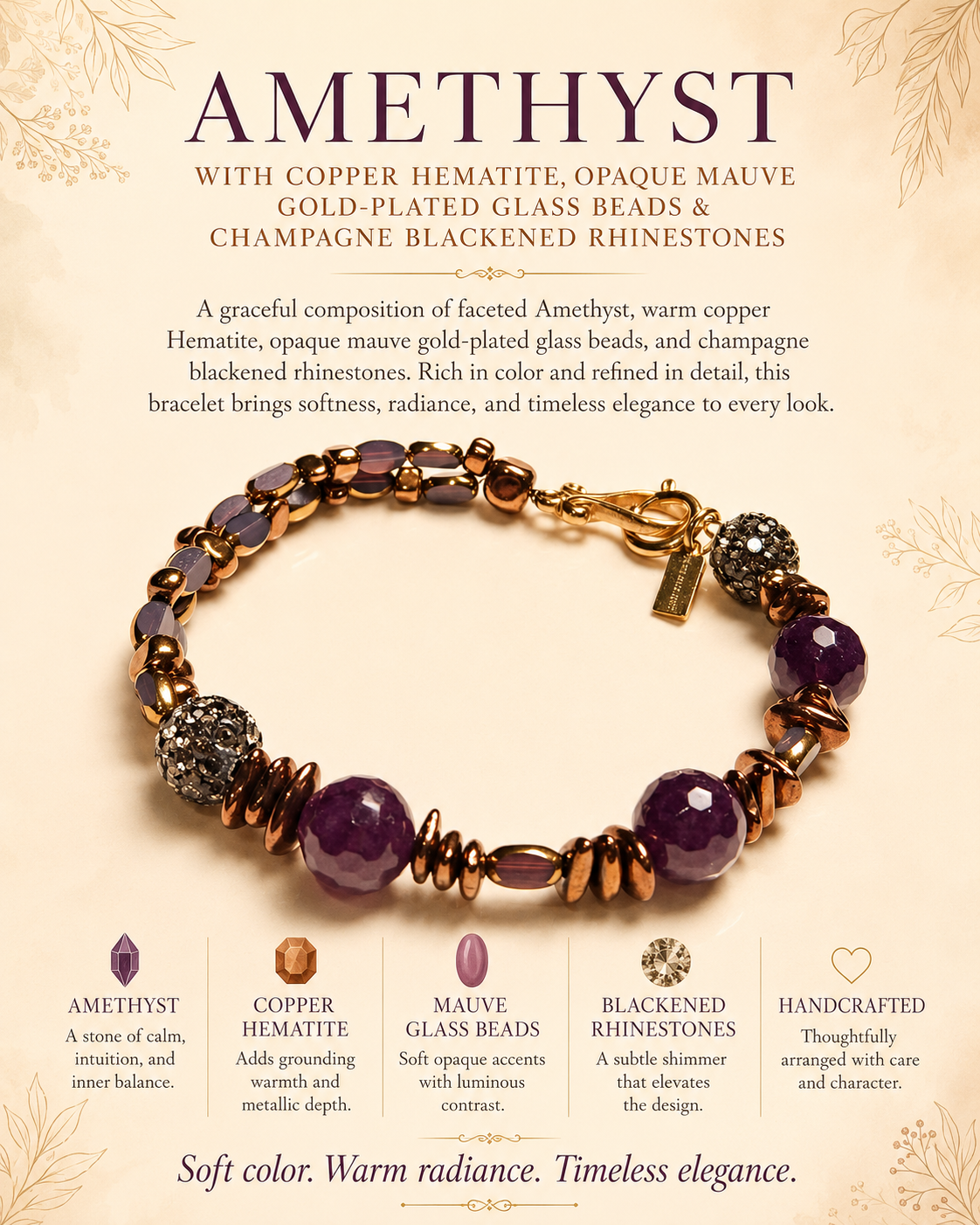 Amethyst and Copper Hematite Statement Bracelet