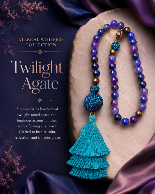 Twilight Agate Tasbeh with Turquoise Silk Tassel