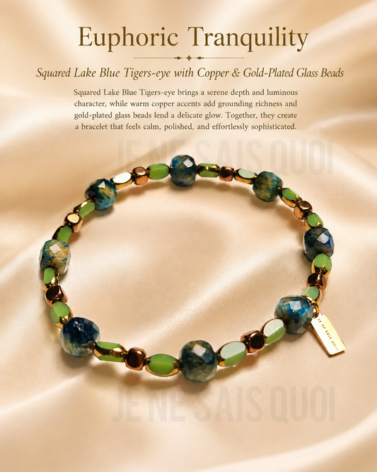 Squared Lake Blue Tiger’s-Eye and Leaf Green Glass Bracelet