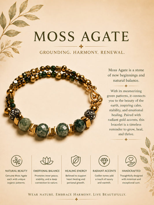 Moss Agate Multi-Strand Statement Bracelet- Regal Eclipse