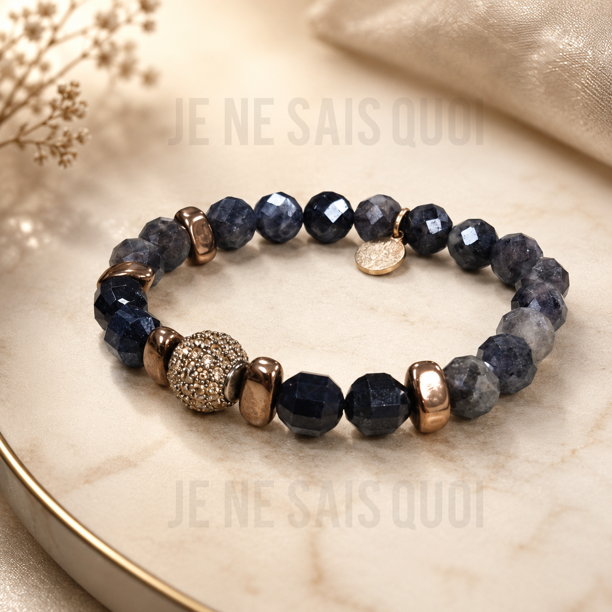 Blue-Violet Cordierite, Sapphire and Bronze Hematite Bracelet
