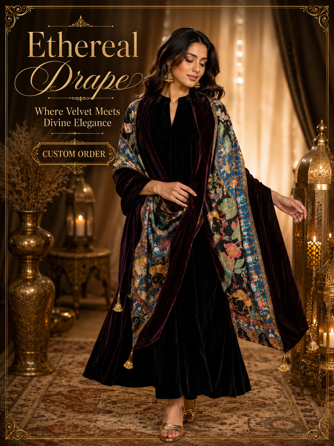 Custom Orders- Ethereal Drape – Where Velvet Meets Divine Elegance