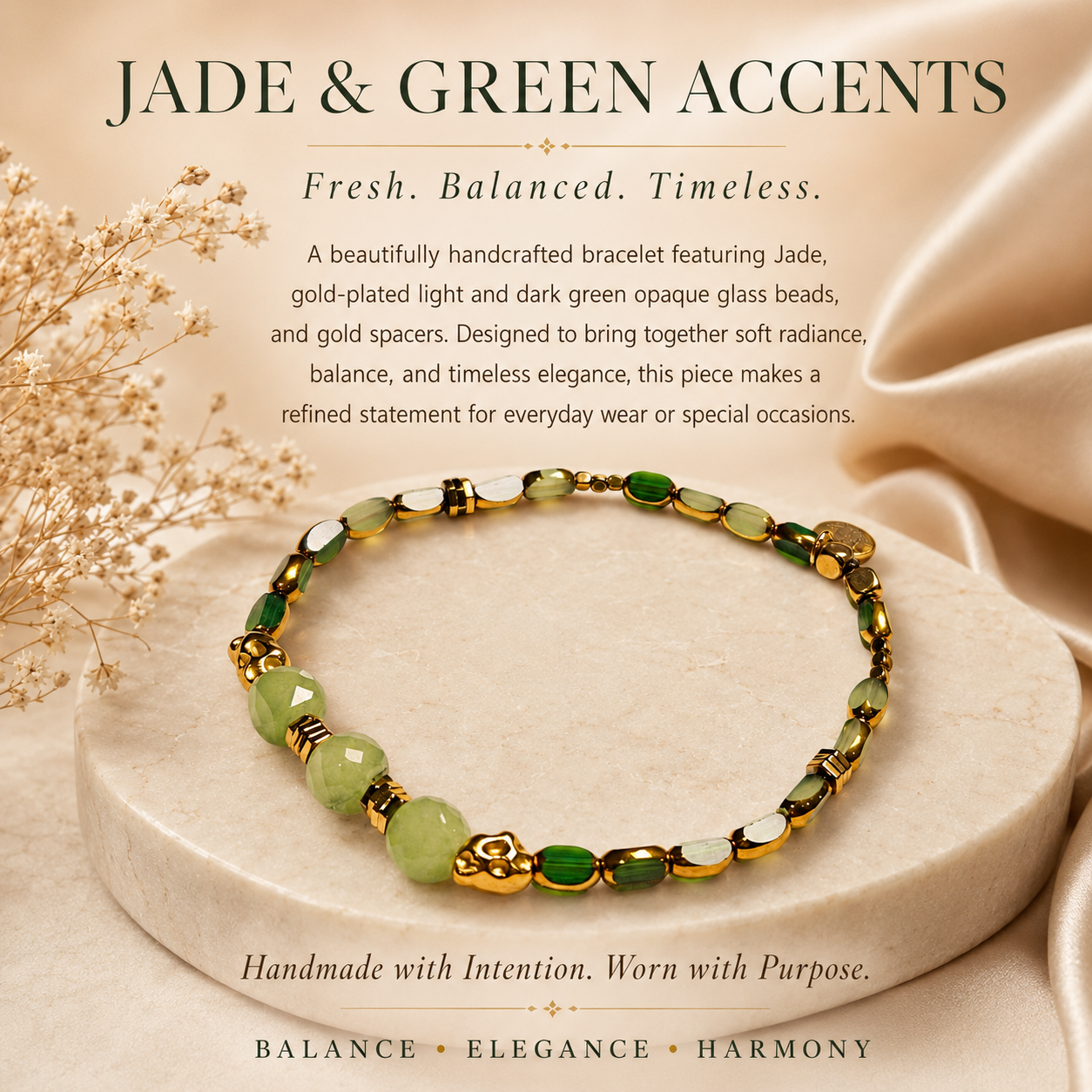 Jade and Green Glass Beaded Bracelet