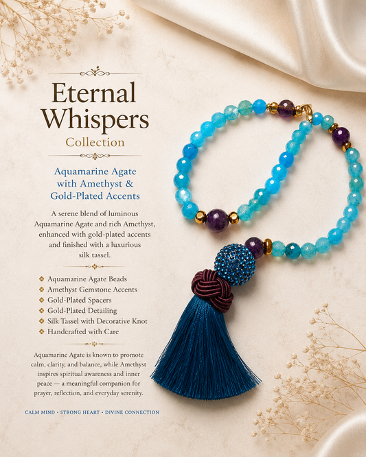 Aquamarine Agate and Amethyst Tasbeh with Silk Tassel