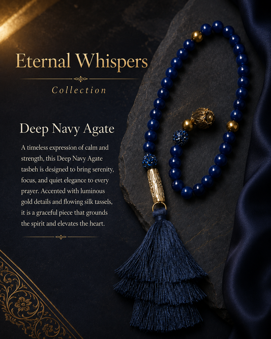 Deep Navy Agate Tasbeh with Navy Silk Tassel