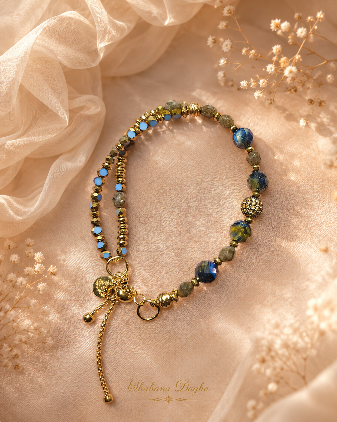 Brown Labradorite and Dark Blue Tiger’s-Eye Necklace