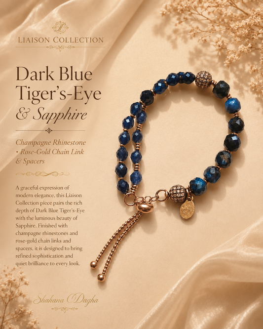 Dark Blue Tiger’s-Eye and Sapphire Rose-Gold Bracelet