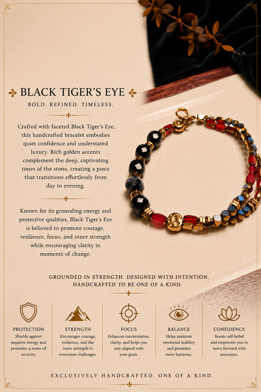 Black Tiger’s-Eye Multi-Strand Statement Bracelet