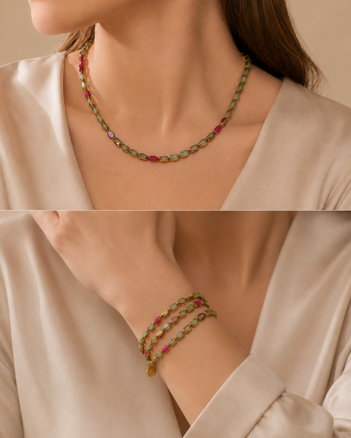 Jade Green and Deep Red Convertible Necklace
