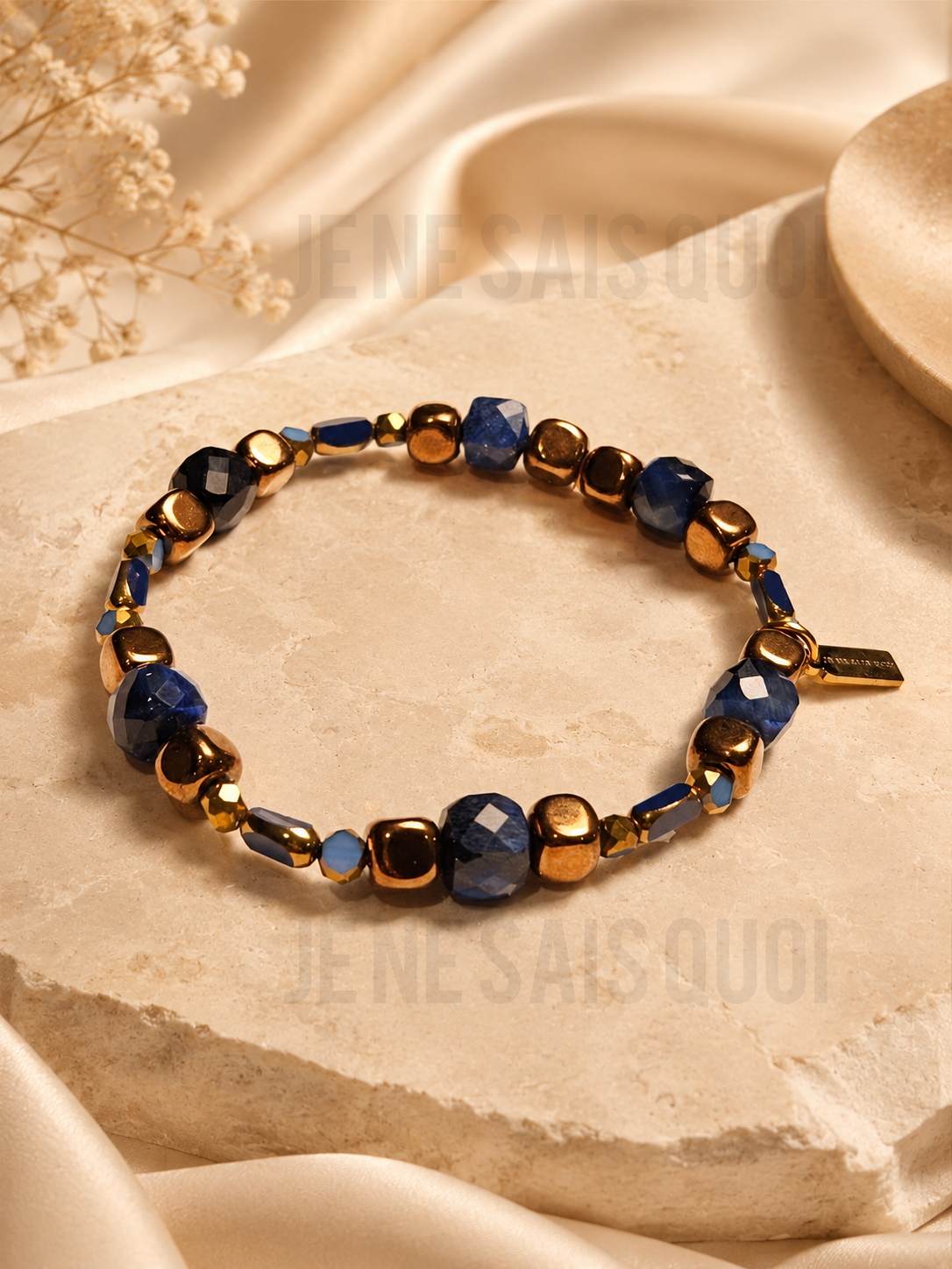 Sapphire, Sky Blue Glass and Copper Hematite Bracelet