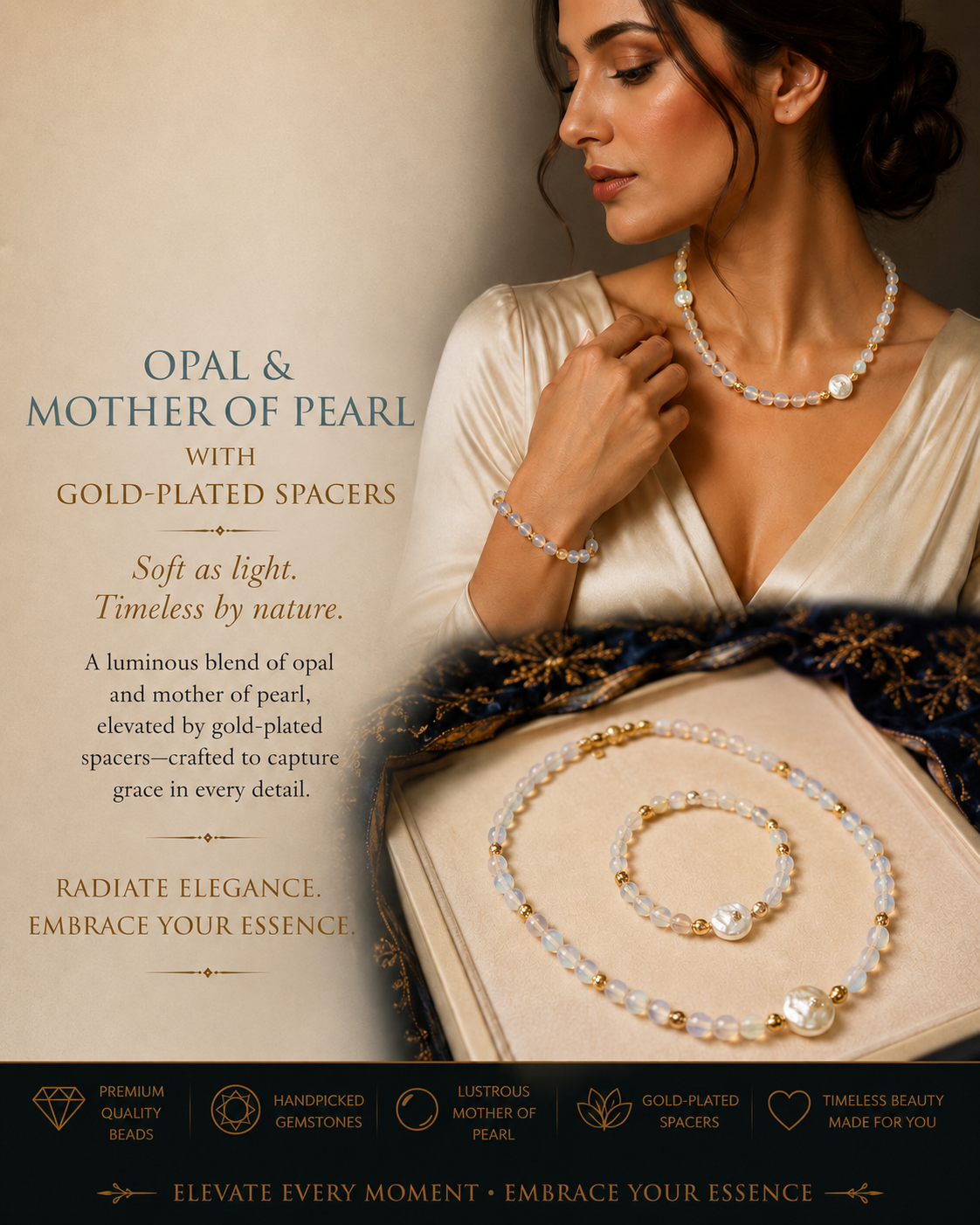 Opal & Mother of Pearl Necklace and Bracelet Set