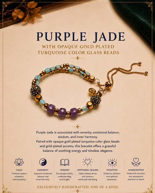 Purple Jade and Turquoise Glass Adjustable Bracelet