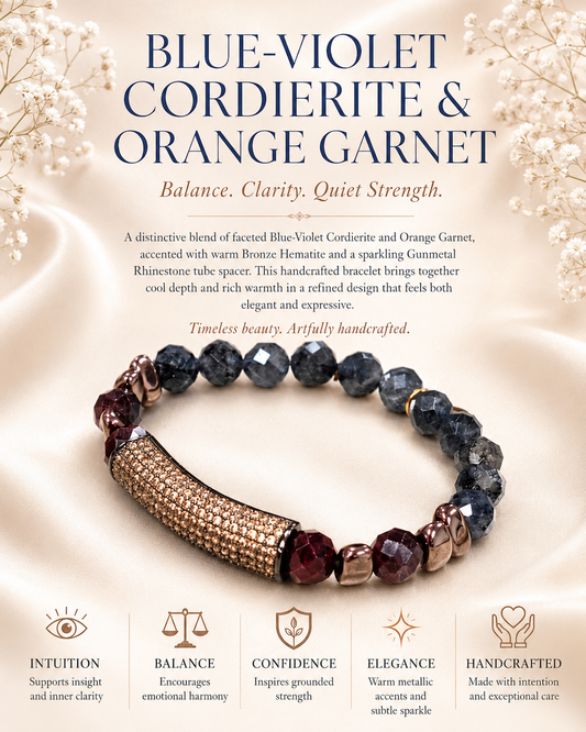 Blue-Violet Cordierite, Orange Garnet and Bronze Hematite Bracelet