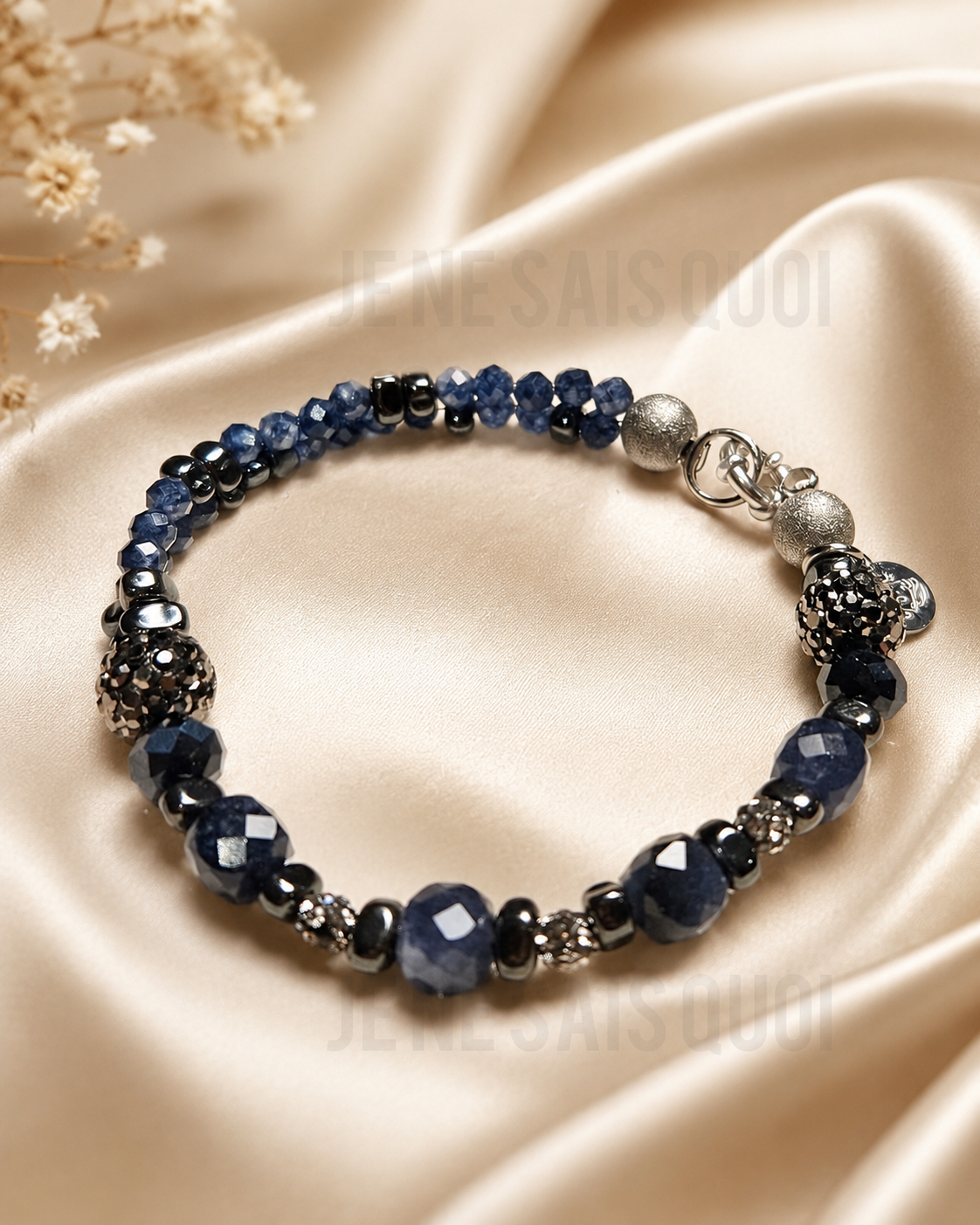 Sapphire Gemstone and Silver Hematite Multi-Strand Bracelet