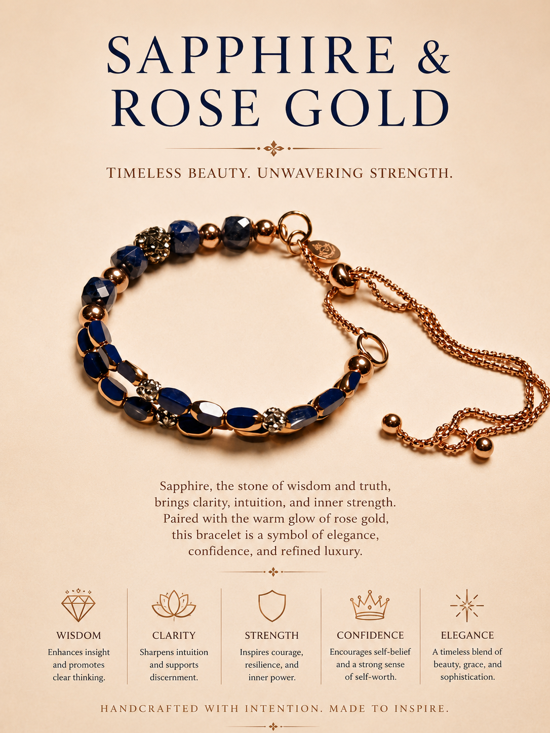 Sapphire and Rose Gold Adjustable Bracelet