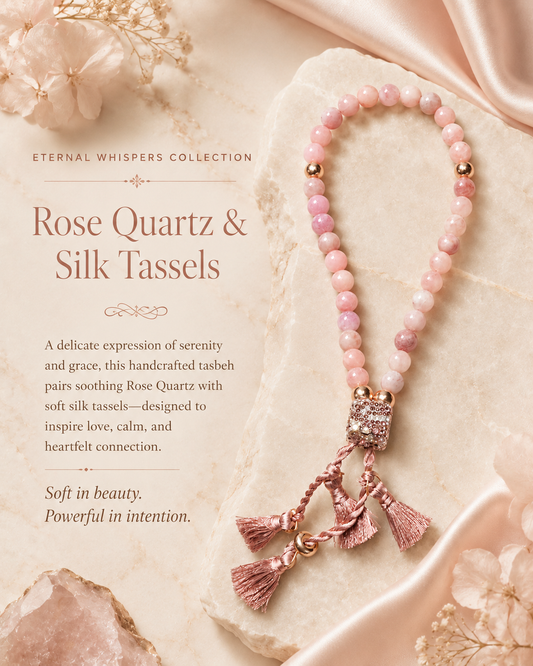 Rose Quartz Stretch Tasbeh with Handmade Silk Tassels