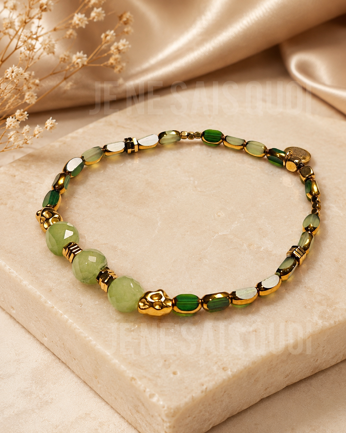 Jade and Green Glass Beaded Bracelet