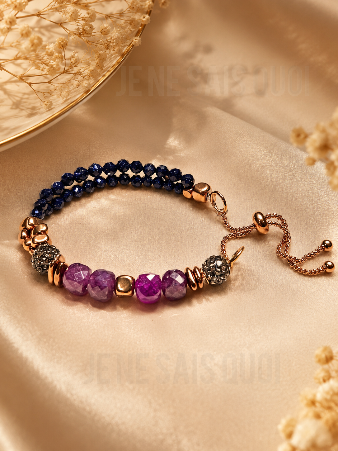 Blue Sandstone and Amethyst Adjustable Bracelet