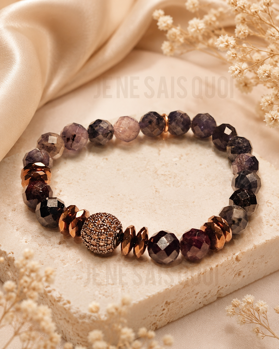 Faceted Cordierite and Copper Hematite Bracelet