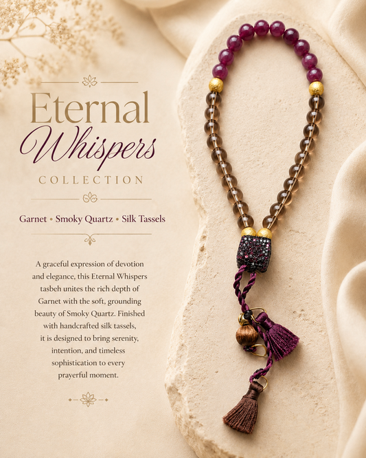 Garnet and Smoky Quartz Stretch Tasbeh with Mini Silk Tassels