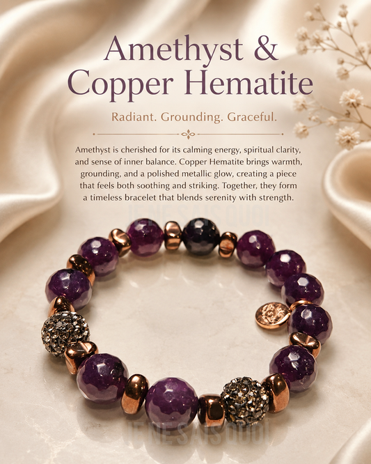 Amethyst, Copper Hematite and Gunmetal Rhinestone Bracelet