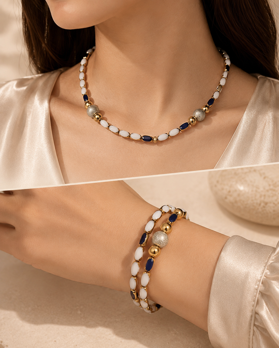 Milky White and Royal Blue Convertible Necklace
