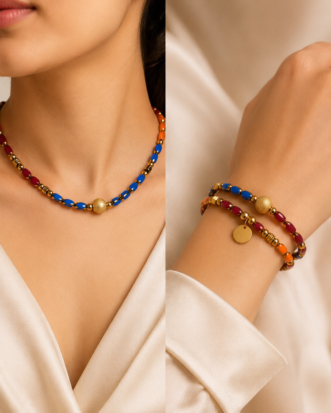 Royal Blue, Orange and Burgundy Convertible Necklace