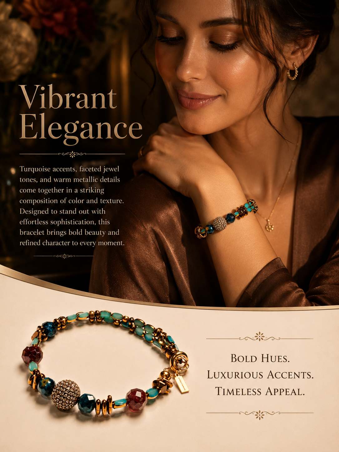 Orange Garnet, Lake Blue Tiger’s-Eye & Copper Hematite Statement Bracelet