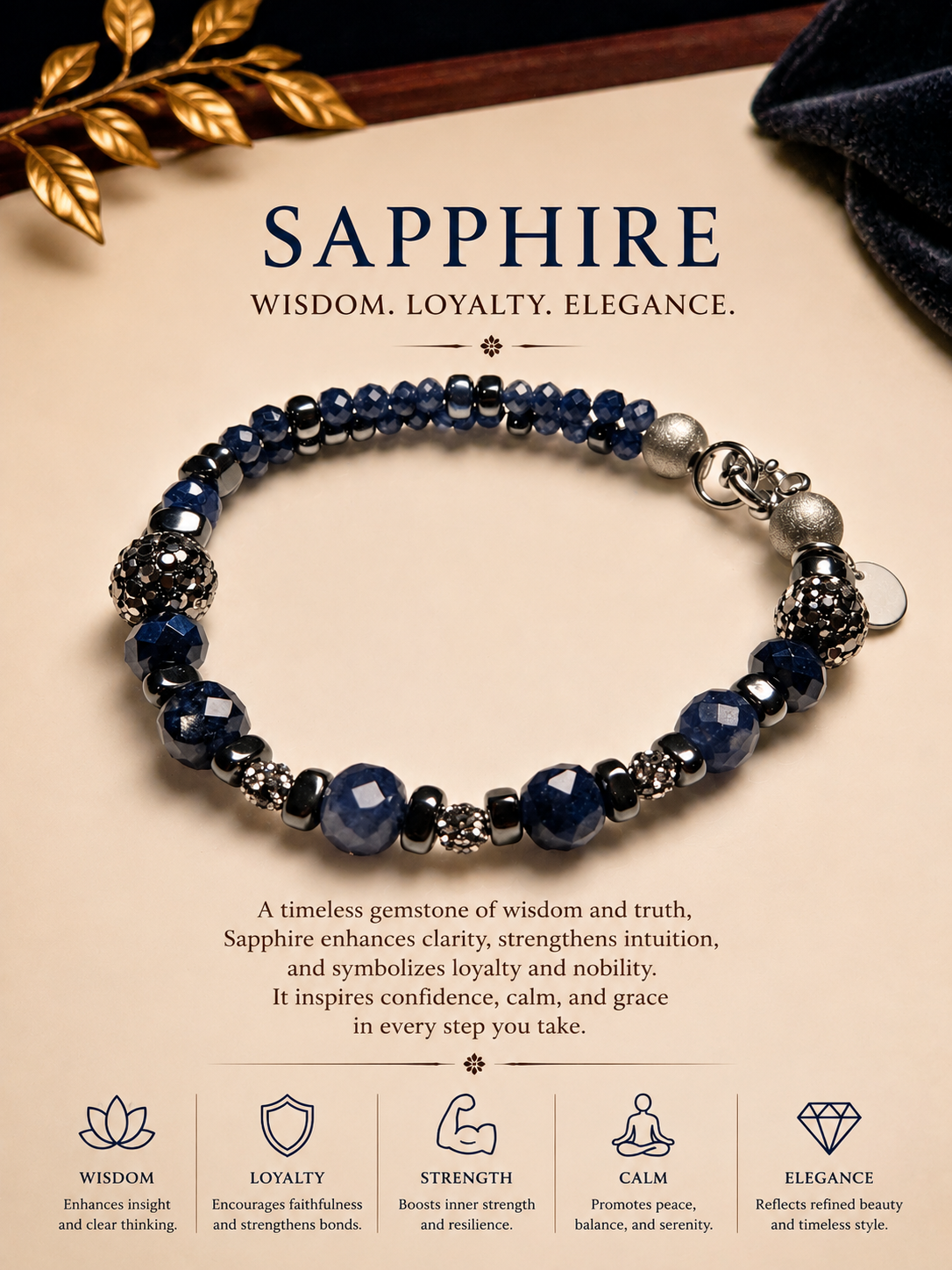 Sapphire Gemstone and Silver Hematite Multi-Strand Bracelet
