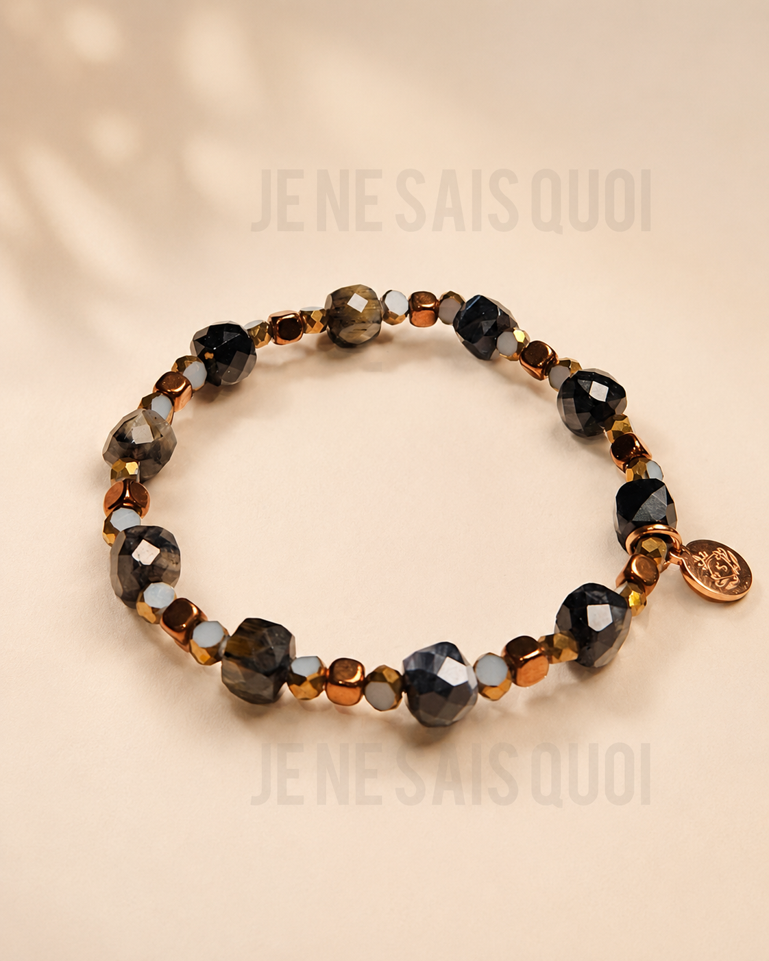 Black Tiger’s-Eye, Sky Blue Glass and Copper Hematite Bracelet