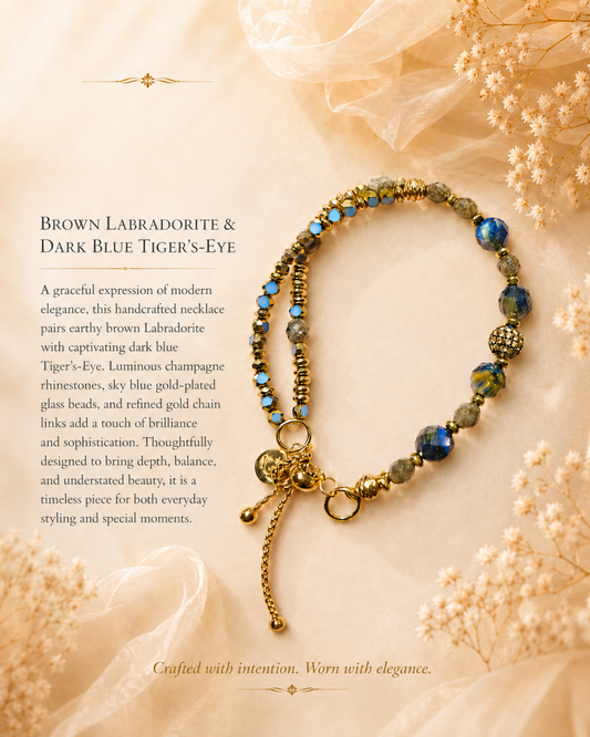 Brown Labradorite and Dark Blue Tiger’s-Eye Necklace