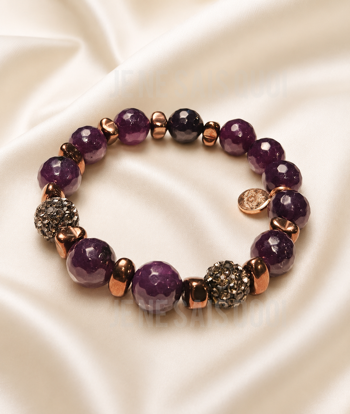 Amethyst, Copper Hematite and Gunmetal Rhinestone Bracelet