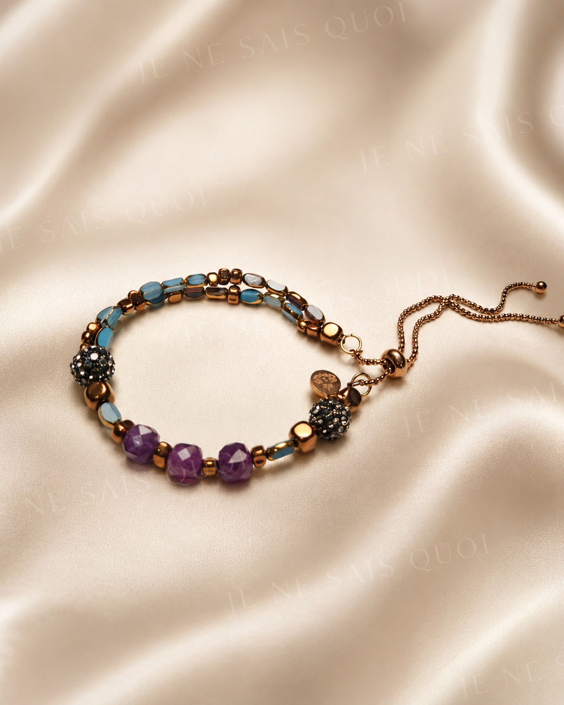 Purple Jade and Turquoise Glass Adjustable Bracelet