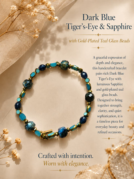 Dark Blue Tiger’s-Eye, Sapphire and Teal Glass Bead Bracelet