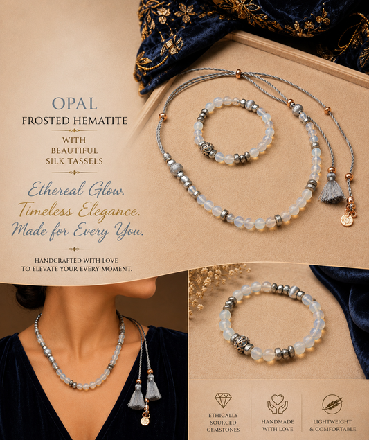 Opal & Rose Gold Tassel Jewelry Set