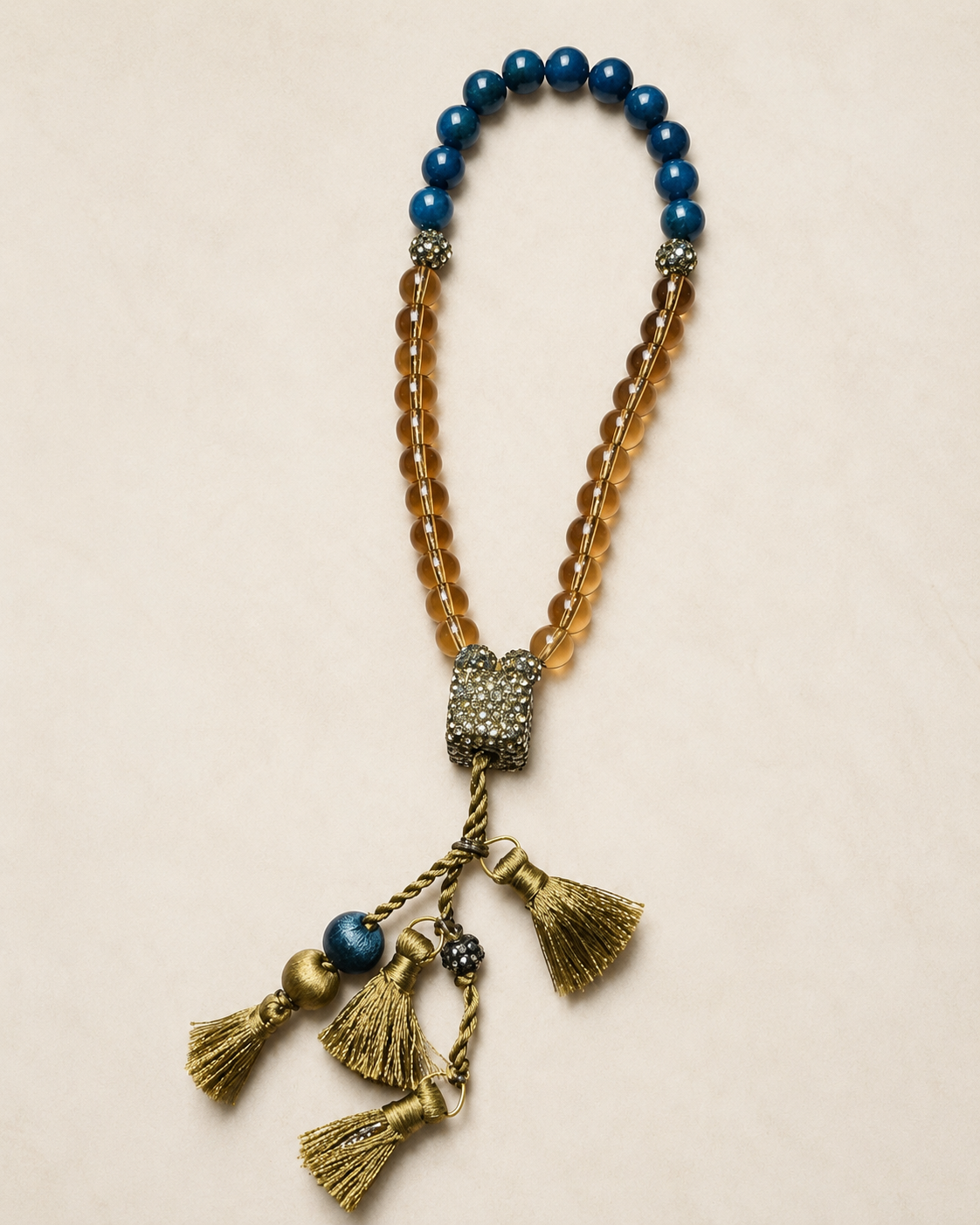 Apatite and Smoky Quartz Stretch Tasbeh with Mini Silk Tassels