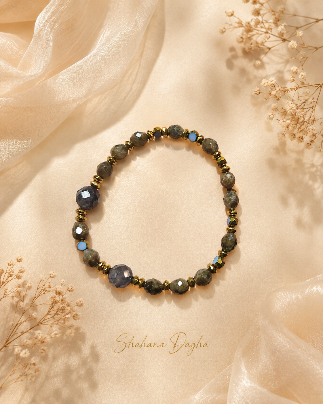 Brown Labradorite and Cordierite Gemstone Bracelet