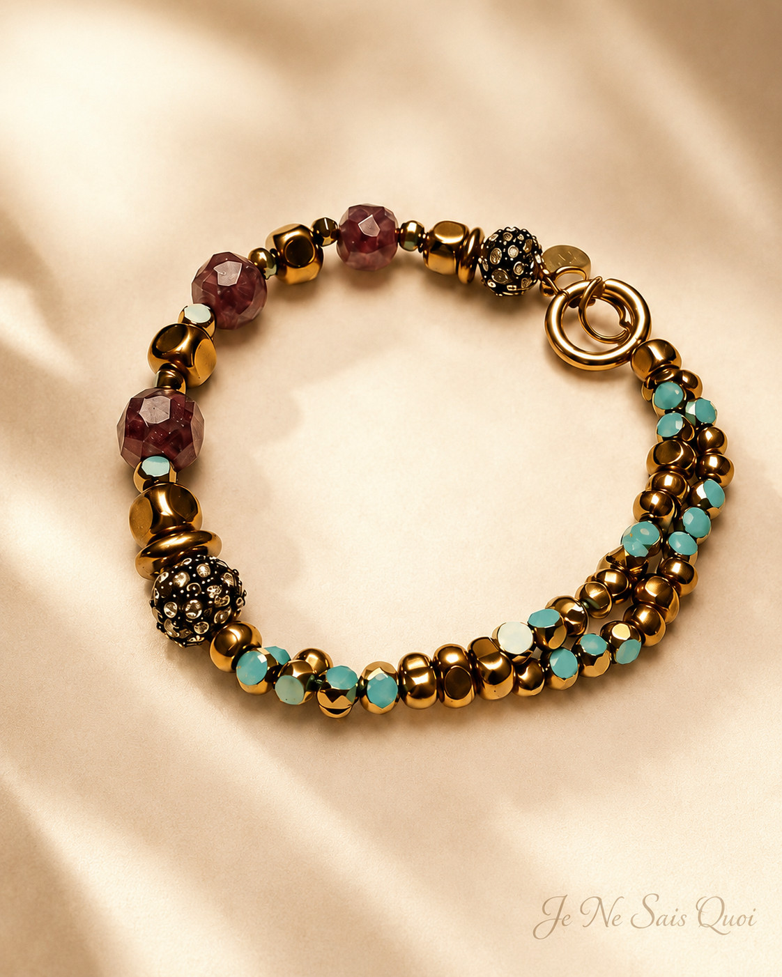 Raw Ruby & Turquoise Glass Beaded Bracelet