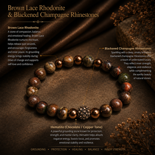 Brown Lace Rhodonite & Blackened Champagne Rhinestone Bracelet