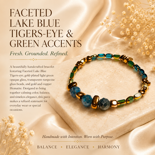 Faceted Lake Blue Tiger’s-Eye and Green Glass Bracelet