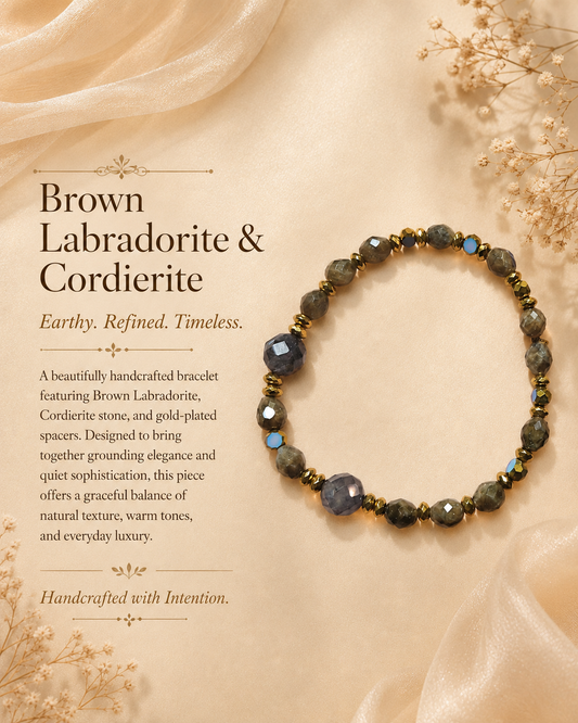 Brown Labradorite and Cordierite Gemstone Bracelet