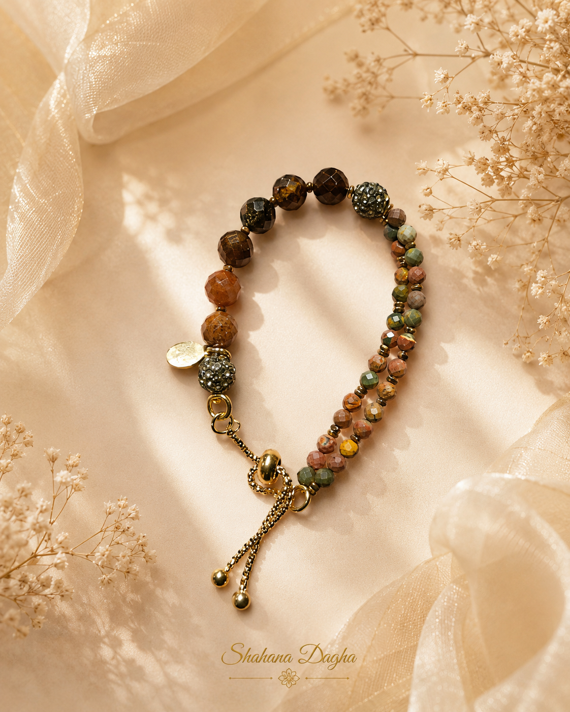 Orange Garnet and Jasper Chain-Link Bracelet